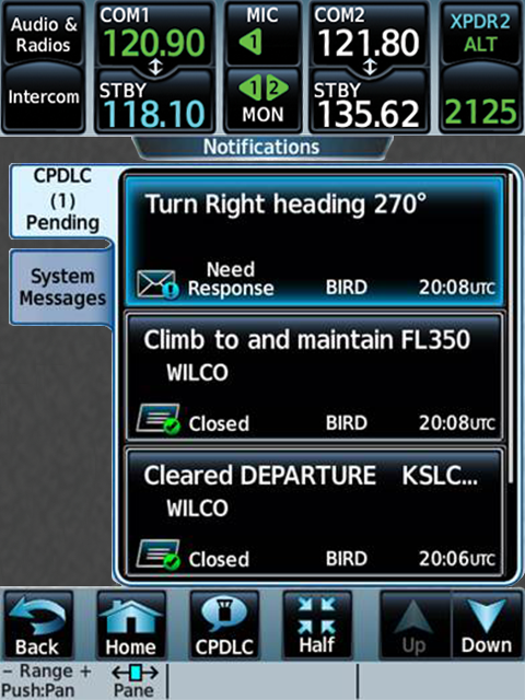 Touchscreen displaying datalink communications