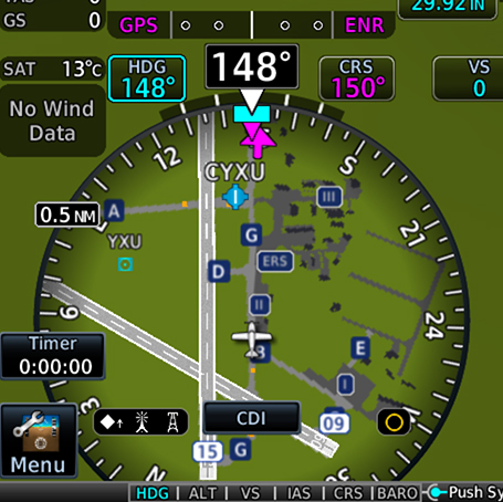 HSI map from TXi flight display showing SafeTaxi information