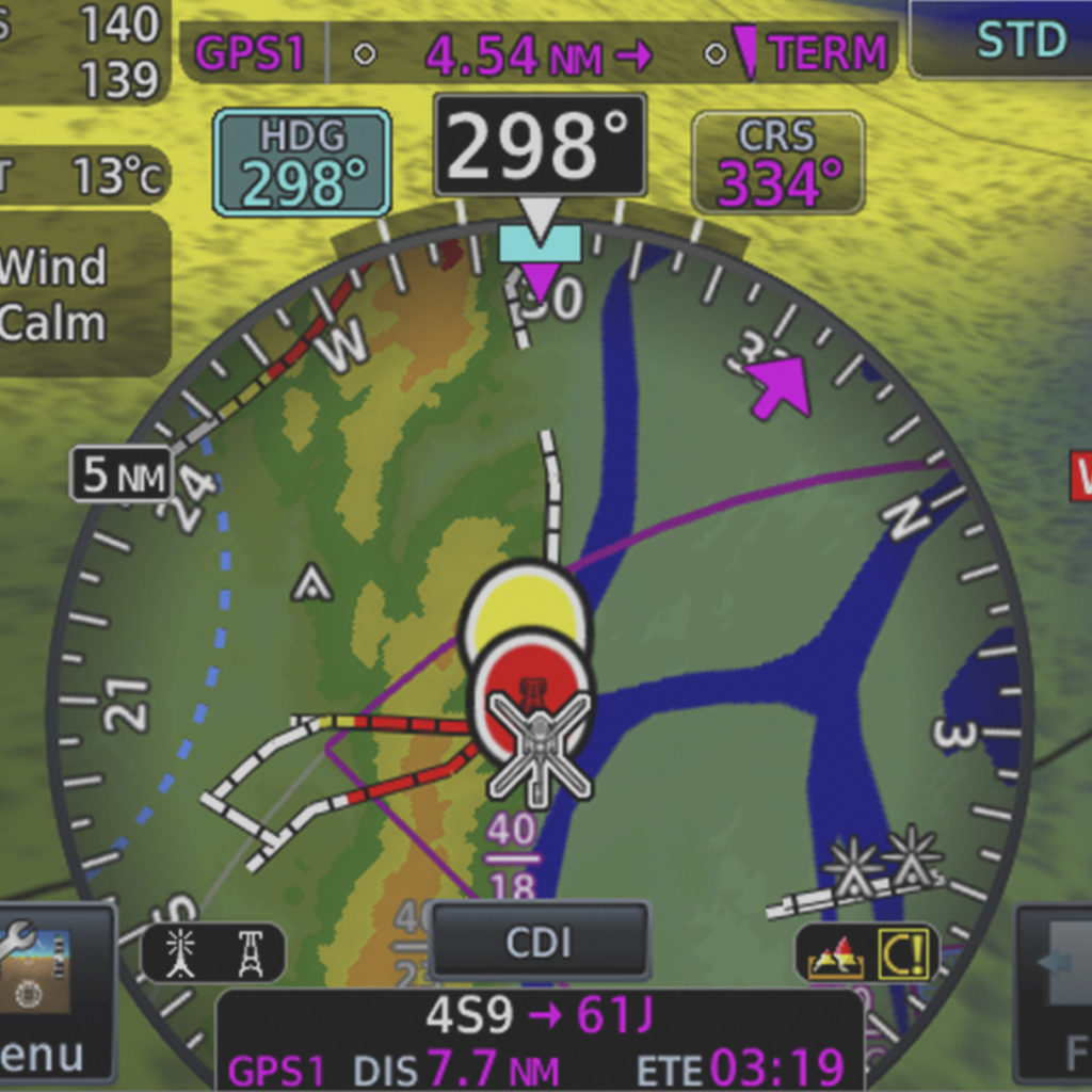 HSI map from TXi flight display showing WireAware information